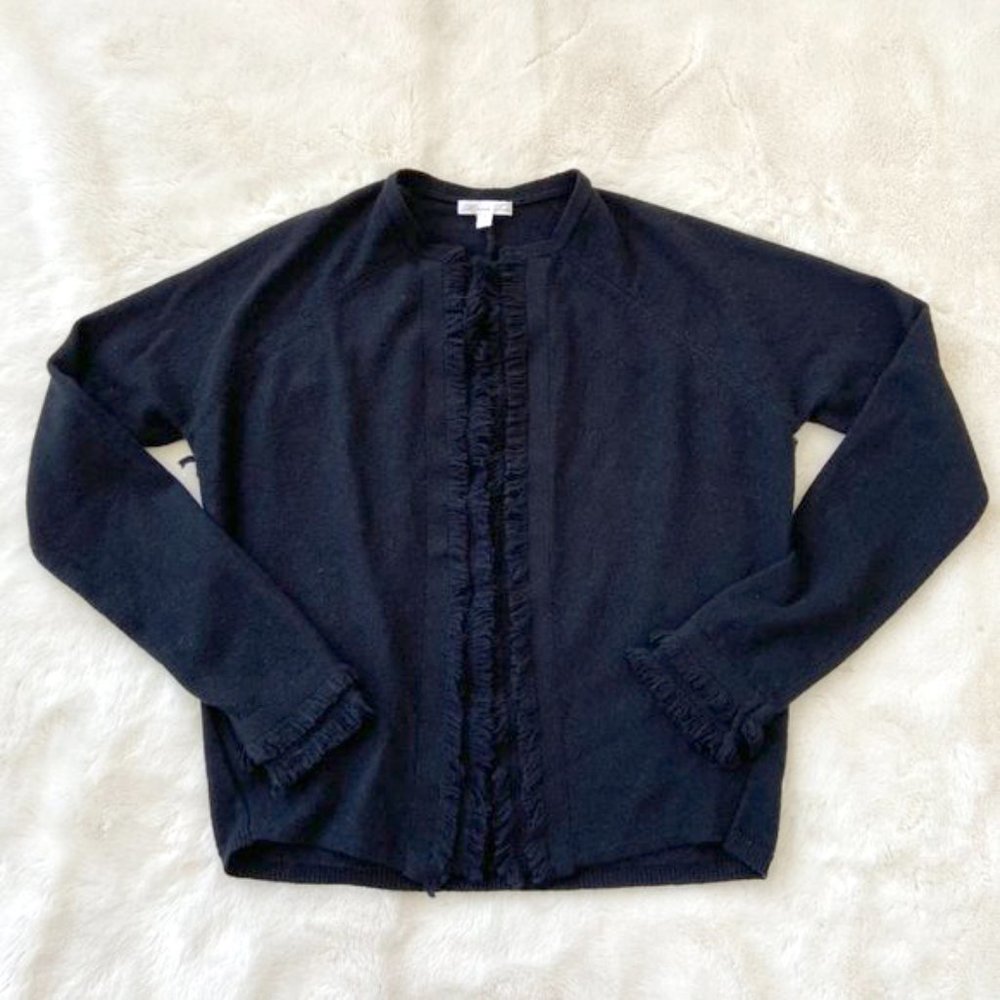 Minnie Rose Black Cashmere Fringe Cardigan